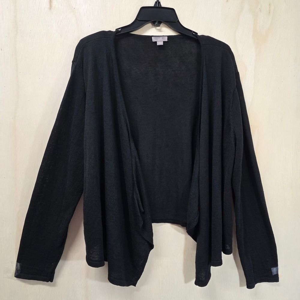 J. Jill Black Linen Blend Open Front Draped Cardigan Sweater Petite Large L P